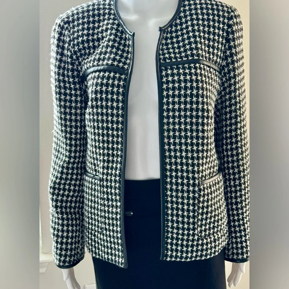 Lavender & Honey Anthropologie Black White Boucle Tweed Open Blazer Sz-M. - Picture 8 of 16